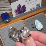 Bague Grosse Pierre Quartz Rose 15 x 20 mm, Argent 925 Rhodié (Volute Spirale)