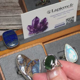 Bague Jade Vert Ovale en Argent Rhodié Vintage (Seraphina)