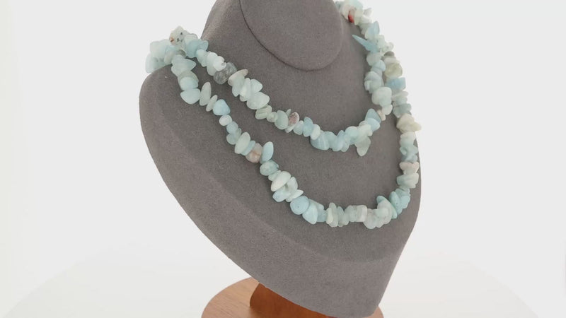 Collier ras de cou 42cm et sautoir 90cm en Aigue-Marine (Écume Sereine).