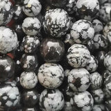 Perles d'Obsidienne Neige facettées 6, 8 et 10 mm — Fil de 36 cm