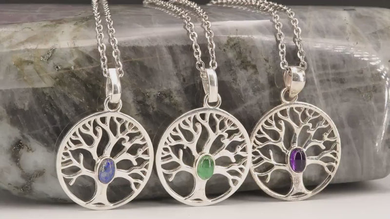 Vidéo du pendentif arbre de vie en argent et pierre naturelle
