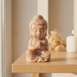Bouddha en Pierre de Soleil et Pierre de Lune, Pièce Rare 12 cm