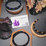 Bracelet en cuir noir et pierre Oeil de Taureau & Onyx Noir