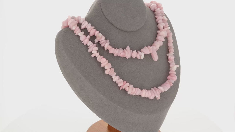 Collier ras de cou 42cm et sautoir 90cm en Opale Rose (Murmure d'Espoir).