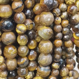 Perles d'Œil de Tigre facettées 4, 6, 8 et 10 mm — Fil de 36 cm