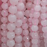 Perles de Quartz Rose facettées 4, 6, 8 et 10 mm — Fil de 36 cm