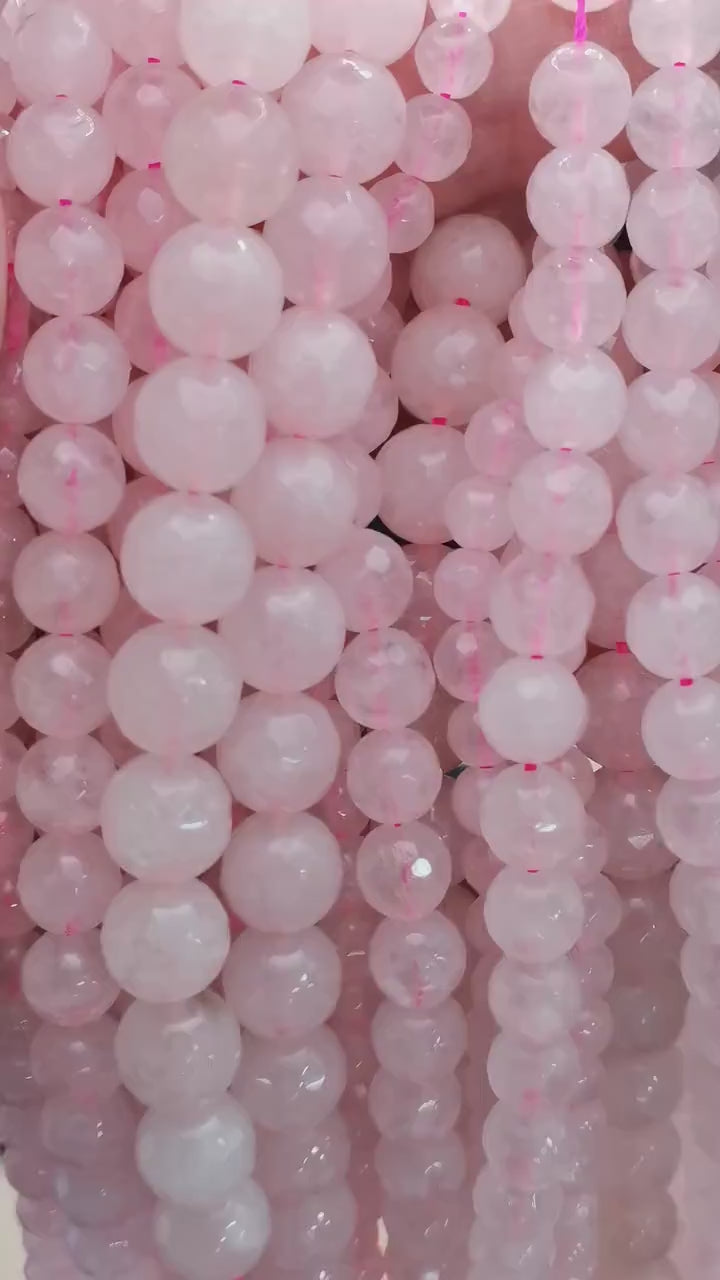 Vidéo des perles de quartz rose facettées sur fil de 36 cm