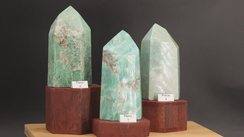 Vidéo de la pointe en amazonite de Madagascar filmée sous tous les angles