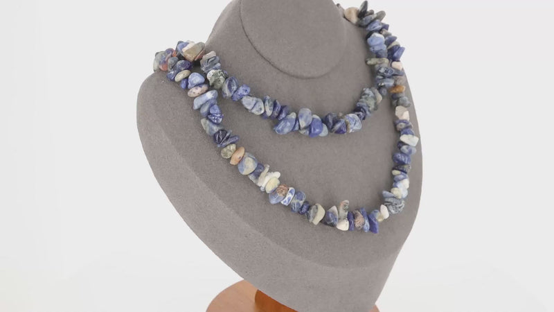 Collier ras de cou 42cm et sautoir 90cm en Sodalite (Harmonie Indigo).