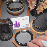 Bracelet Cuir 2 Rangs et 5 Perles Onyx Noir
