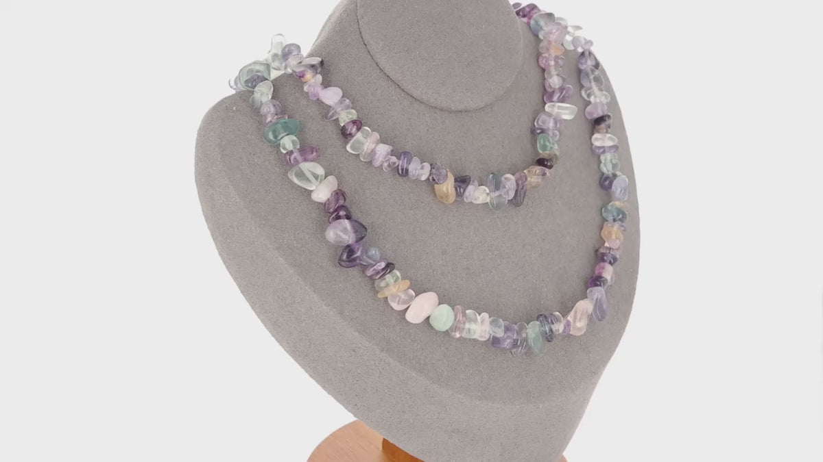 Collier ras de cou 42cm et sautoir 90cm en Fluorite (Clarté Arc-en-ciel).