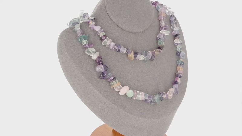 Collier ras de cou 42cm et sautoir 90cm en Fluorite (Clarté Arc-en-ciel).