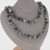 Collier ras de cou 42cm et sautoir 90cm en Obsidienne Flocon de Neige (Pureté Hivernale).