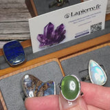 Bague Jade Vert Ovale en Argent Rhodié Moderne (Maia)