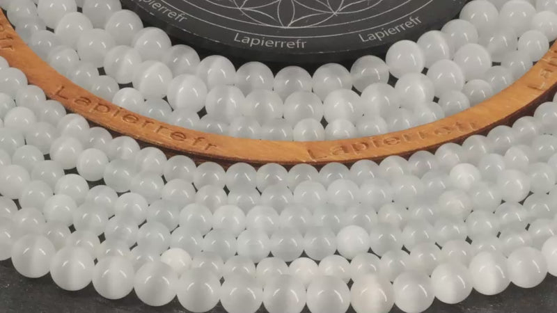 Perles naturelles Oeil de chat blanc ronde en 4/6/8/10mm pour fabrication de bijoux