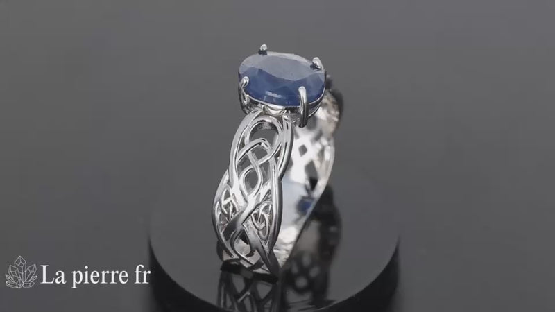 Bague en pierre de Saphir Bleu facettée "Résonance" - Bijoux lithothérapie en argent rhodié pour femme
