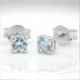 Puces d'Oreilles Aigue-Marine Facettée 4 mm, Argent 925 (Talitha)