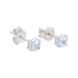 Puces d'Oreilles Aigue-Marine Facettée 4 mm, Argent 925 (Talitha)