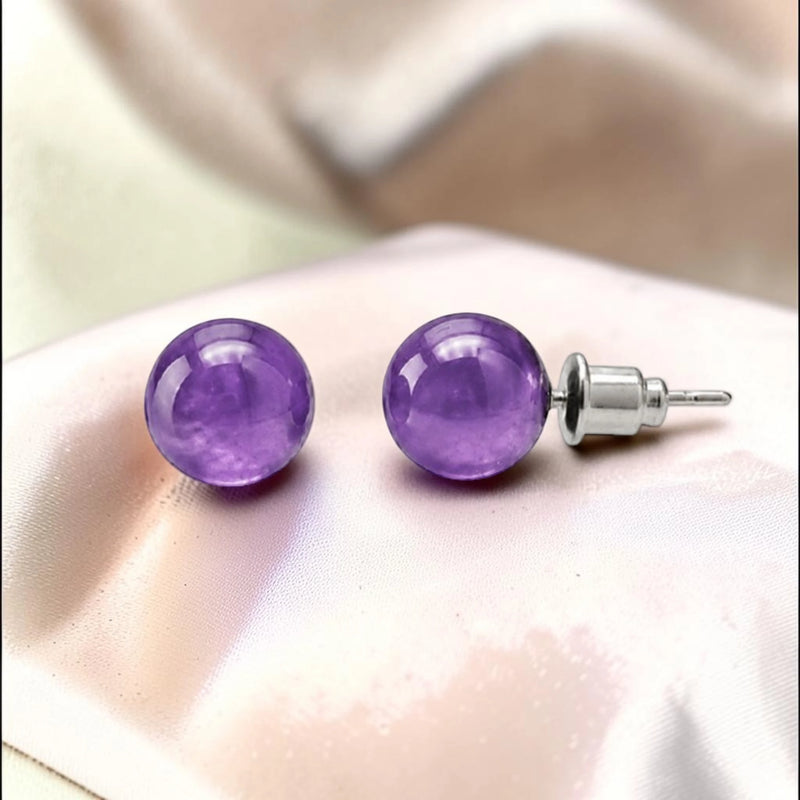 Puces d'Oreilles Améthyste ORBA® – boule 8 mm, acier argenté