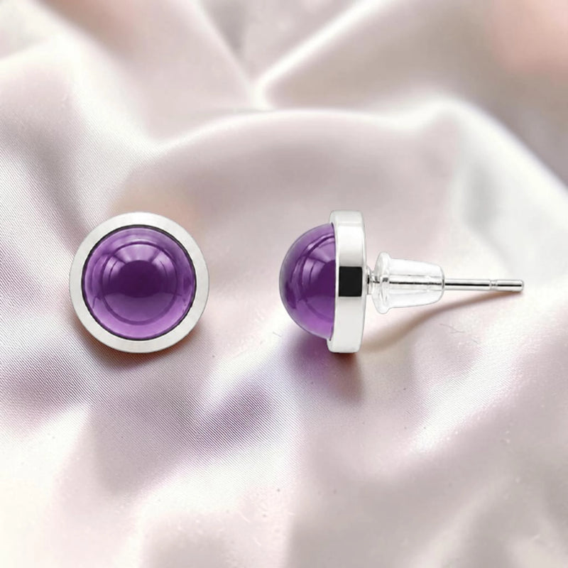 Puces d'Oreilles Améthyste SERTIA® – pierre sertie 10 mm, acier argenté