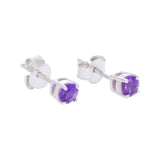 Puces d'Oreilles Améthyste Facettée 4 mm, Argent 925 Rhodié (Albireo)