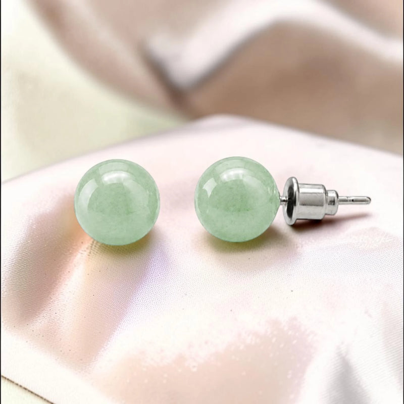 Puces d'Oreilles Aventurine Verte ORBA® – boule 8 mm, acier argenté