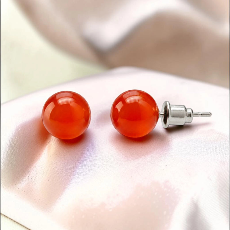 Puces d'Oreilles Cornaline ORBA® – boule 8 mm, acier argenté