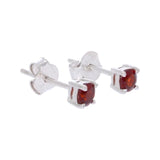Puces d'Oreilles Grenat Rouge Facetté 4 mm, Argent 925 (Tarazed)