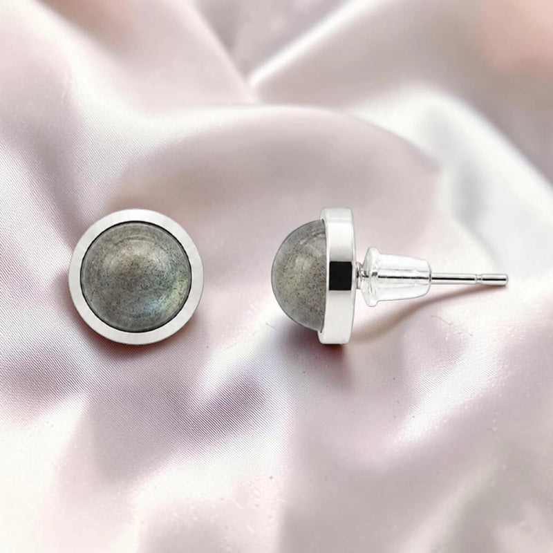 Puces d'Oreilles Labradorite SERTIA® – pierre sertie 10 mm, acier argenté