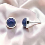 Puces d'Oreilles Lapis Lazuli SERTIA® – pierre sertie 10 mm, acier argenté