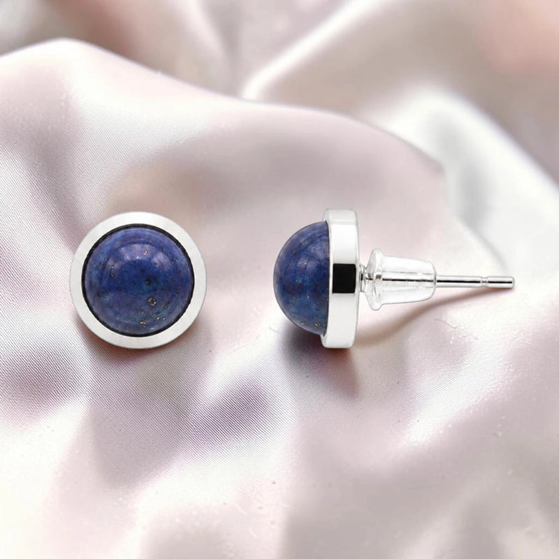 Puces d'Oreilles Lapis Lazuli SERTIA® – pierre sertie 10 mm, acier argenté