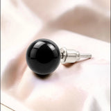 Puces d'Oreilles Obsidienne Noire ORBA® – boule 8 mm, acier argenté