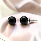 Puces d'Oreilles Obsidienne Noire ORBA® – boule 8 mm, acier argenté