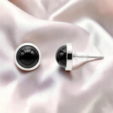 Puces d'Oreilles Obsidienne Noire SERTIA® – pierre sertie 10 mm, acier argenté