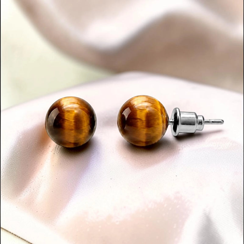 Puces d'Oreilles Œil de Tigre ORBA® – boule 8 mm, acier argenté