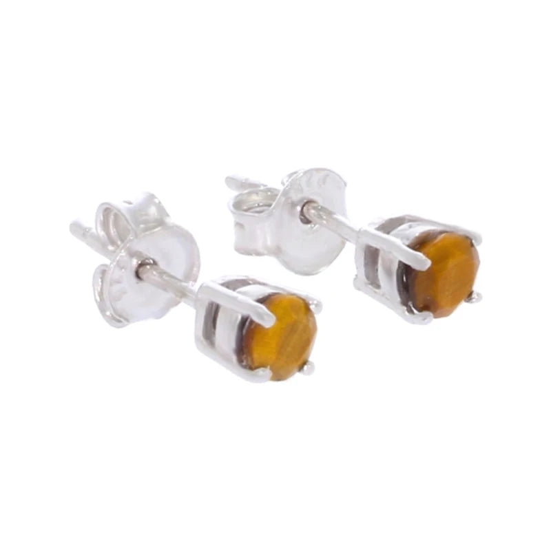 Paire de boucles d'oreilles œil de tigre Acamar sur fond blanc, argent 925 rhodié