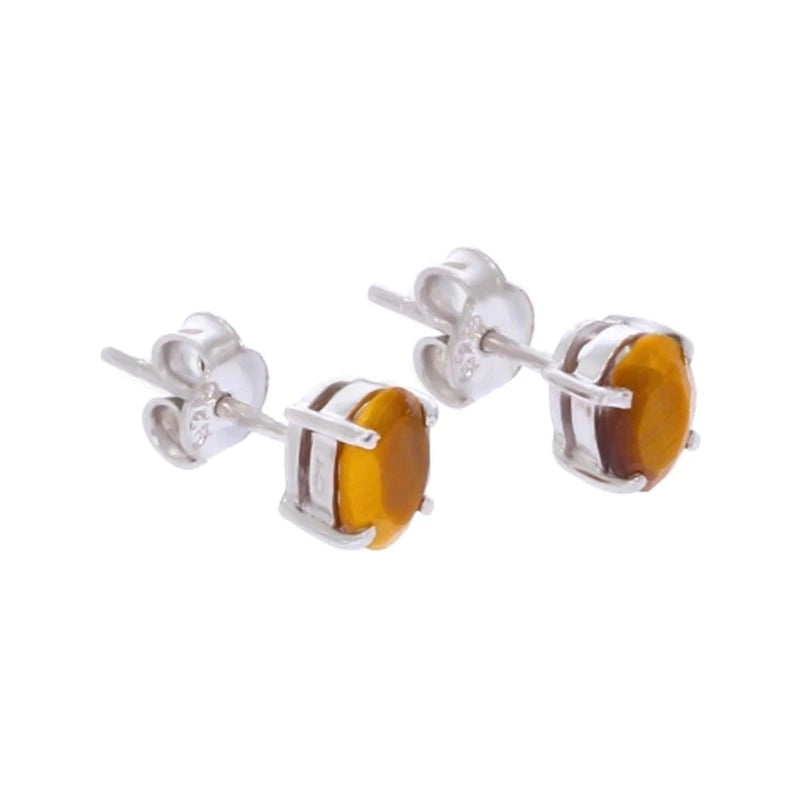 Paire de boucles d'oreilles œil de tigre Sadalmelik sur fond blanc, argent 925 rhodié
