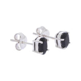 Clous d'Oreilles Onyx Noir Ovale Facetté 7 x 5 mm, Argent 925 (Ascella)
