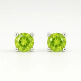 Puces d'Oreilles Péridot Facetté 4 mm, Argent 925 Rhodié (Propus)