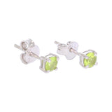Puces d'Oreilles Péridot Facetté 4 mm, Argent 925 Rhodié (Propus)