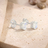 Clous d'Oreilles Pierre de Lune Ovale Facettée 7 x 5 mm, Argent 925 (Taygète)