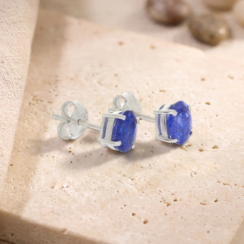Clous d'Oreilles Saphir Bleu Ovale Facetté 7 x 5 mm, Argent 925 (Sadr)