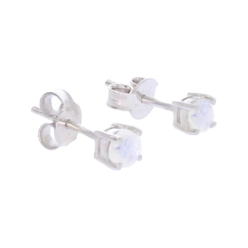 Paire de boucles d'oreilles pierre de lune Pléione sur fond blanc, argent 925 rhodié