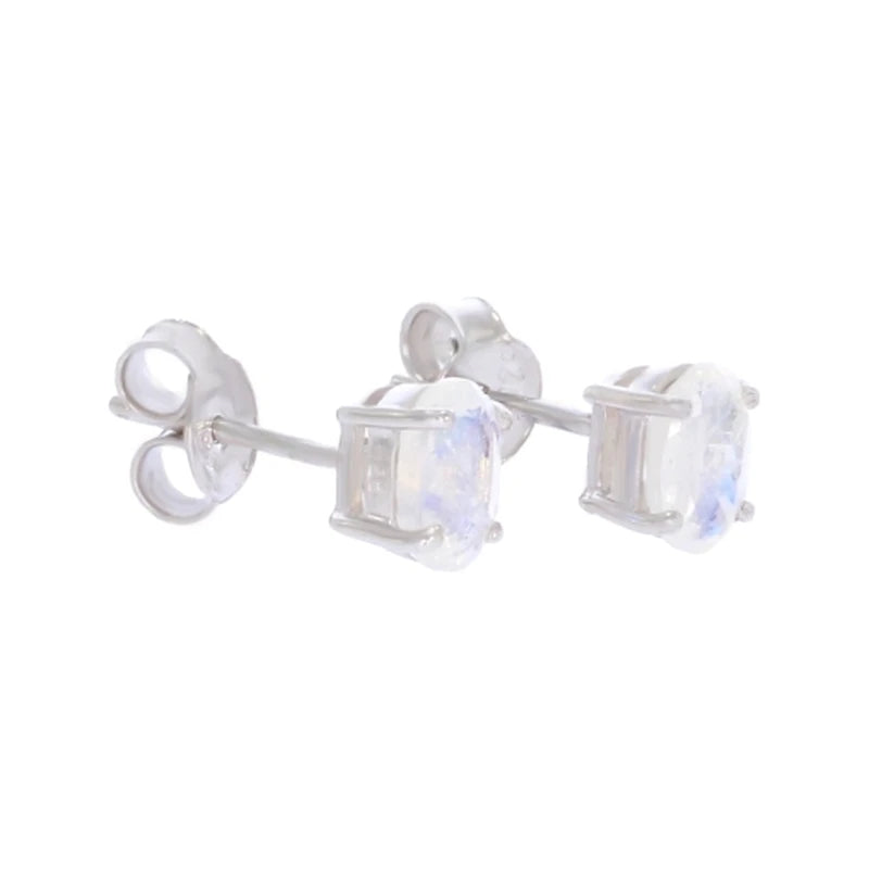 Paire de boucles d'oreilles pierre de lune Taygète sur fond blanc, argent 925 rhodié