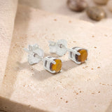 Puces d'Oreilles Œil de Tigre Facetté 4 mm, Argent 925 (Acamar)