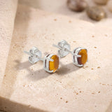 Clous d'Oreilles Œil de Tigre Ovale Facetté 7 x 5 mm, Argent 925 (Sadalmelik)