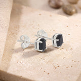 Clous d'Oreilles Onyx Noir Ovale Facetté 7 x 5 mm, Argent 925 (Ascella)