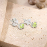 Puces d'Oreilles Péridot Facetté 4 mm, Argent 925 Rhodié (Propus)