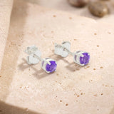 Puces d'Oreilles Améthyste Facettée 4 mm, Argent 925 Rhodié (Albireo)