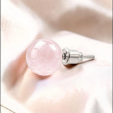 Puces d'Oreilles Quartz Rose ORBA® – boule 8 mm, acier argenté